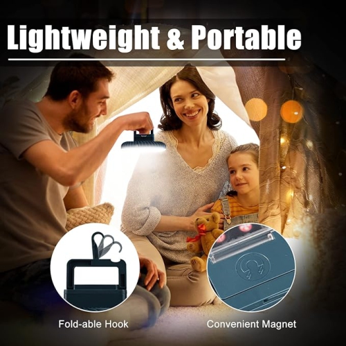 Portable Camping Fan with LED Lantern USB Rechargeable Waterproof Tent Fan with Hanging Hook Magnet Survival Kits