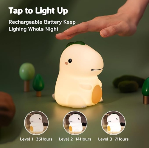 Dinosaur Nursery Night Lights - Dino Night Lamp, Ambient Warm Light, Sleeping Companion, Bedroom Bedside Essential for Toddler, Kids, Baby