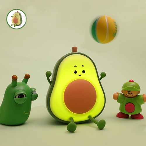 Avocado Night Light, Fruit Night Lamp for Kids Bedroom USB Rechargeable Lamps 3 Brightness Levels, Nursery Bedside Delay-Off Night Light, Green