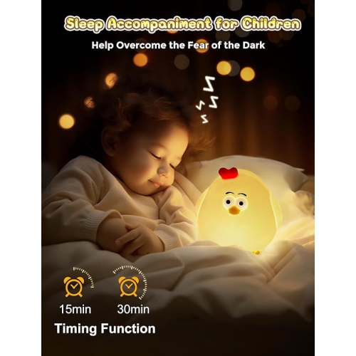 LED Night Light for Kids, Silicone Chick Cute Lamp,3 Level Dimmable,30 Minutes Timer Nightlight for Kids, Bedside Touch Baby Night Light, Soft Lamp