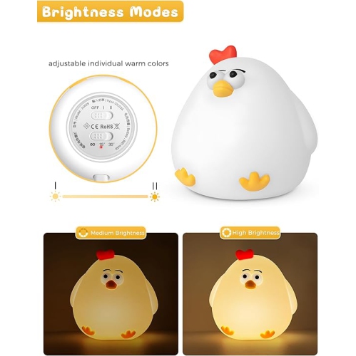 LED Night Light for Kids, Silicone Chick Cute Lamp,3 Level Dimmable,30 Minutes Timer Nightlight for Kids, Bedside Touch Baby Night Light, Soft Lamp