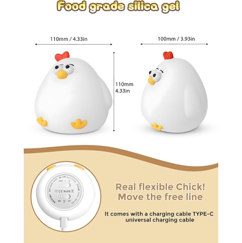 LED Night Light for Kids, Silicone Chick Cute Lamp,3 Level Dimmable,30 Minutes Timer Nightlight for Kids, Bedside Touch Baby Night Light, Soft Lamp