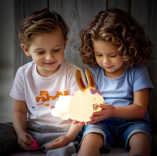 Veilleuse lapin pour enfants, veilleuse LED de 7 couleurs pour chambre à coucher, lampe de nuit adorable pour chambre de bébé lapin pour filles