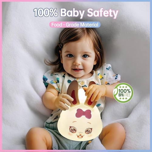 Veilleuse lapin pour enfants, veilleuse LED de 7 couleurs pour chambre à coucher, lampe de nuit adorable pour chambre de bébé lapin pour filles