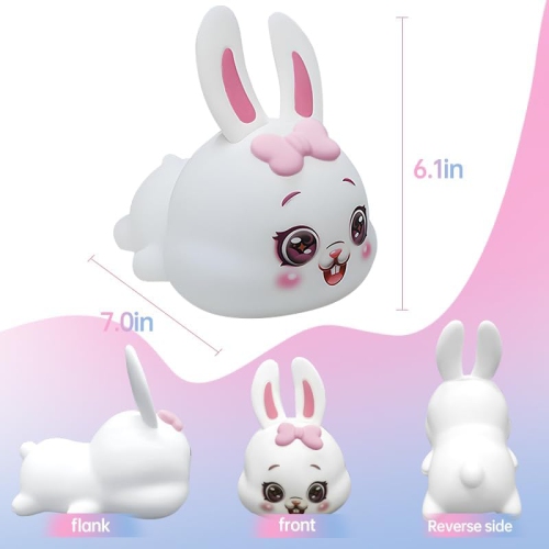 Veilleuse lapin pour enfants, veilleuse LED de 7 couleurs pour chambre à coucher, lampe de nuit adorable pour chambre de bébé lapin pour filles