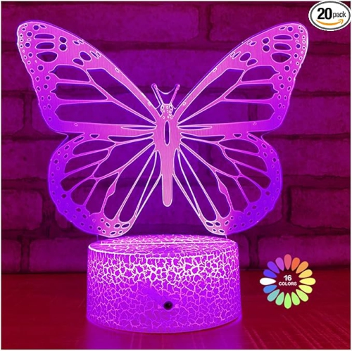 YOULIGHTS  Butterfly 3D Illusion Lamp - Kids Bedside Lamp With 16 Color Changing Remote Control - Birthday Gift for Girls