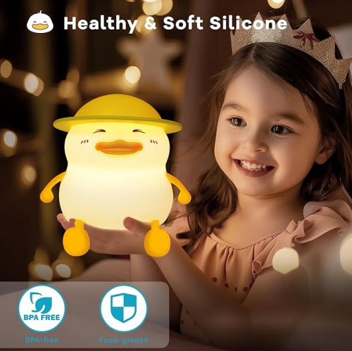 Cute Duck Night Light for Kids, Squishy Silicone Duck Light - Colorful, Dimmable, Rechargeable, Nursery Lamp for Breastfeeding, Room Décor