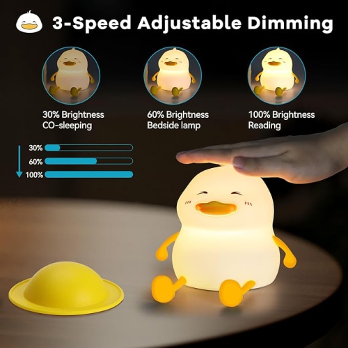 Cute Duck Night Light for Kids, Squishy Silicone Duck Light - Colorful, Dimmable, Rechargeable, Nursery Lamp for Breastfeeding, Room Décor