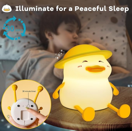 Cute Duck Night Light for Kids, Squishy Silicone Duck Light - Colorful, Dimmable, Rechargeable, Nursery Lamp for Breastfeeding, Room Décor