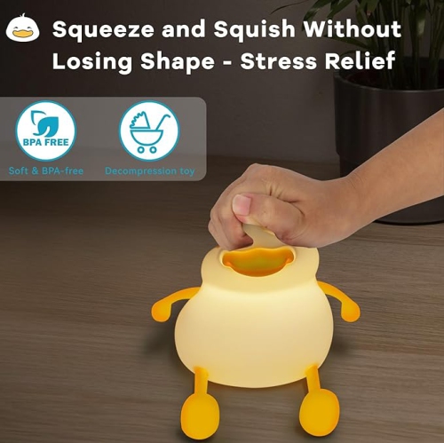 Cute Duck Night Light for Kids, Squishy Silicone Duck Light - Colorful, Dimmable, Rechargeable, Nursery Lamp for Breastfeeding, Room Décor