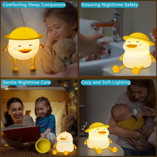Cute Duck Night Light for Kids, Squishy Silicone Duck Light - Colorful, Dimmable, Rechargeable, Nursery Lamp for Breastfeeding, Room Décor