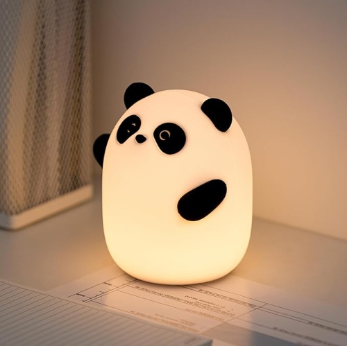Veilleuse Panda en silicone, lampe LED à commande automatique avec éclairage doux réglable à 3 niveaux, veilleuse rechargeable avec minuterie et