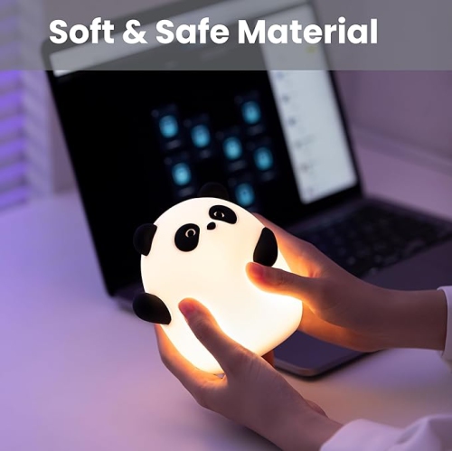 Veilleuse Panda en silicone, lampe LED à commande automatique avec éclairage doux réglable à 3 niveaux, veilleuse rechargeable avec minuterie et