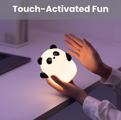 Veilleuse Panda en silicone, lampe LED à commande automatique avec éclairage doux réglable à 3 niveaux, veilleuse rechargeable avec minuterie et