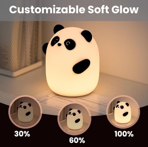 Veilleuse Panda en silicone, lampe LED à commande automatique avec éclairage doux réglable à 3 niveaux, veilleuse rechargeable avec minuterie et