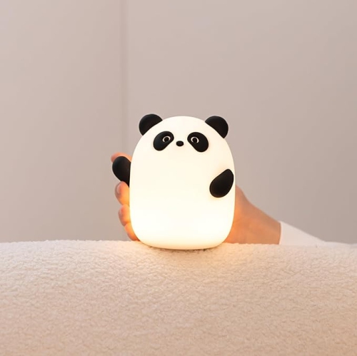 Veilleuse Panda en silicone, lampe LED à commande automatique avec éclairage doux réglable à 3 niveaux, veilleuse rechargeable avec minuterie et
