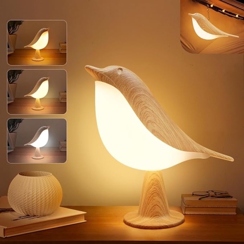 YOULIGHTS  2 In 1 Small Desk Lamp, Bird Cordless Table Lamp With 3 Color Temperature Dimmer And Touch Sensor - Rechargeable Battery Night Light(Maple)