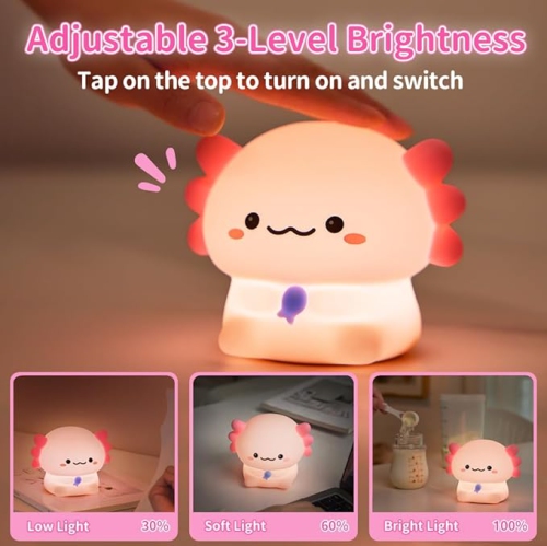 Cute Axolotl Silicone Night Light, Sitting Baby Newt Silicone Nursery Night Lamp, Rechargeable Table Lamp Bedside Lamp
