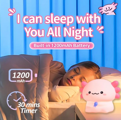 Cute Axolotl Silicone Night Light, Sitting Baby Newt Silicone Nursery Night Lamp, Rechargeable Table Lamp Bedside Lamp