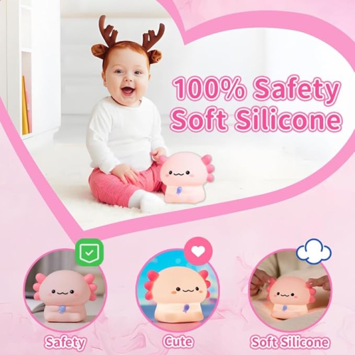 Cute Axolotl Silicone Night Light, Sitting Baby Newt Silicone Nursery Night Lamp, Rechargeable Table Lamp Bedside Lamp