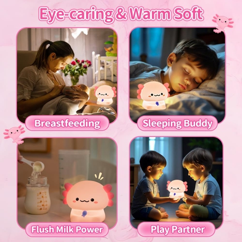 Cute Axolotl Silicone Night Light, Sitting Baby Newt Silicone Nursery Night Lamp, Rechargeable Table Lamp Bedside Lamp