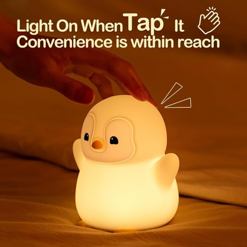 Veilleuse «&nbsp;Happy Penguin&nbsp;», lampe en forme d'animal de fantaisie spongieux LED, silicone de qualité alimentaire, 2 niveaux d'intensité
