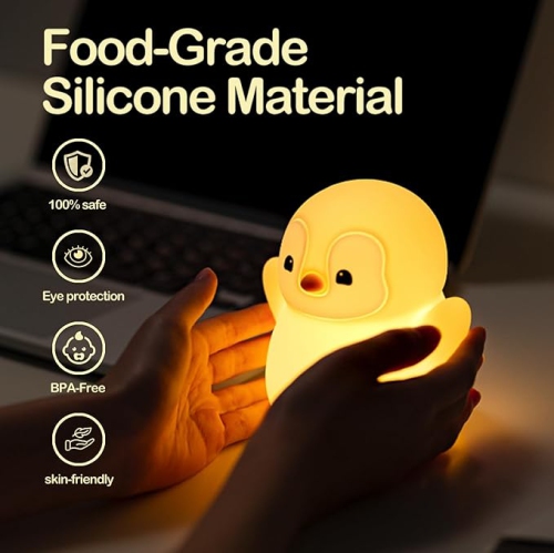 Veilleuse «&nbsp;Happy Penguin&nbsp;», lampe en forme d'animal de fantaisie spongieux LED, silicone de qualité alimentaire, 2 niveaux d'intensité