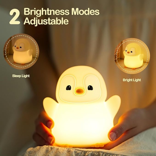 Veilleuse «&nbsp;Happy Penguin&nbsp;», lampe en forme d'animal de fantaisie spongieux LED, silicone de qualité alimentaire, 2 niveaux d'intensité