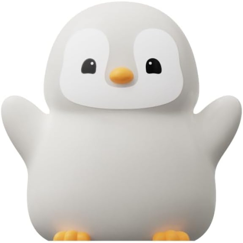 Veilleuse «&nbsp;Happy Penguin&nbsp;», lampe en forme d'animal de fantaisie spongieux LED, silicone de qualité alimentaire, 2 niveaux d'intensité