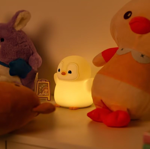 Veilleuse «&nbsp;Happy Penguin&nbsp;», lampe en forme d'animal de fantaisie spongieux LED, silicone de qualité alimentaire, 2 niveaux d'intensité