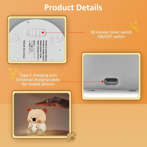 Toddler Night Light, Squishy Night Light for Kids with 2 Level Brightness and Timer, Baby Night Lights for Nursery, Rechargeable Touch Night Lamp