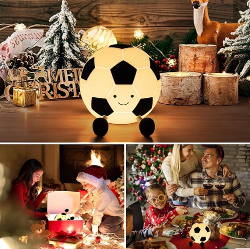 Veilleuse de soccer pour garçons Lampe lumineuse en silicone à intensité réglable pour décoration de chambre de garçon Cadeaux de Noël pour enfants