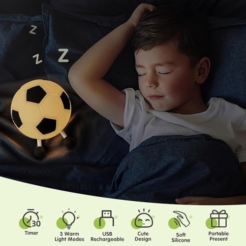 Veilleuse de soccer pour garçons Lampe lumineuse en silicone à intensité réglable pour décoration de chambre de garçon Cadeaux de Noël pour enfants