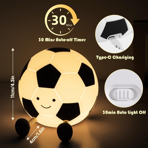 Veilleuse de soccer pour garçons Lampe lumineuse en silicone à intensité réglable pour décoration de chambre de garçon Cadeaux de Noël pour enfants