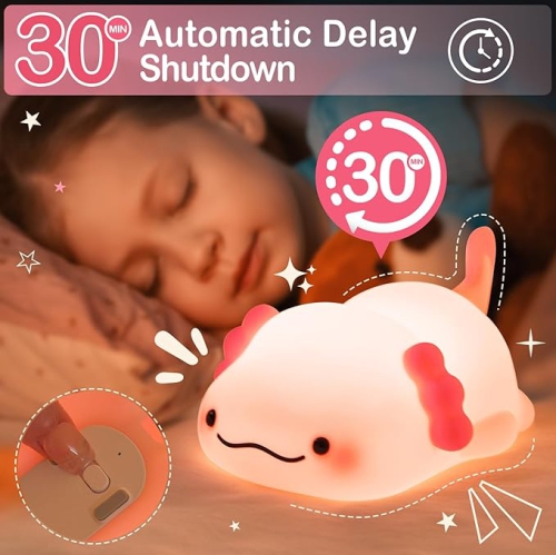 Veilleuse Axolotl pour enfants, lampe douce et rechargeable - Silicone Adorable Noël Axolotl Cadeaux pour enfants - Ouch Light