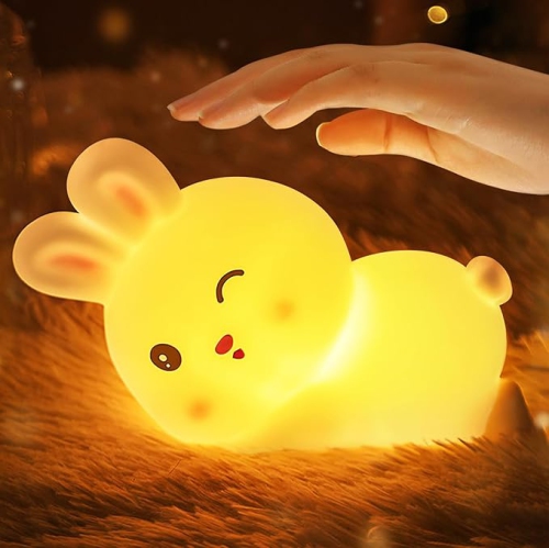 Veilleuse lapin pour fille, veilleuse à piles pour enfant, jolis objets pour décoration de chambre d'enfant, lampe portative rechargeable LED de 7