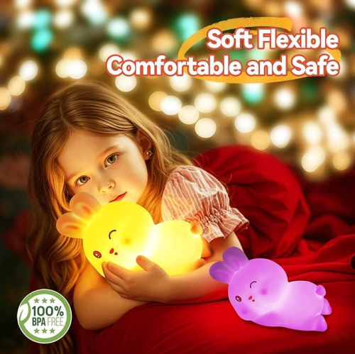 Veilleuse lapin pour fille, veilleuse à piles pour enfant, jolis objets pour décoration de chambre d'enfant, lampe portative rechargeable LED de 7