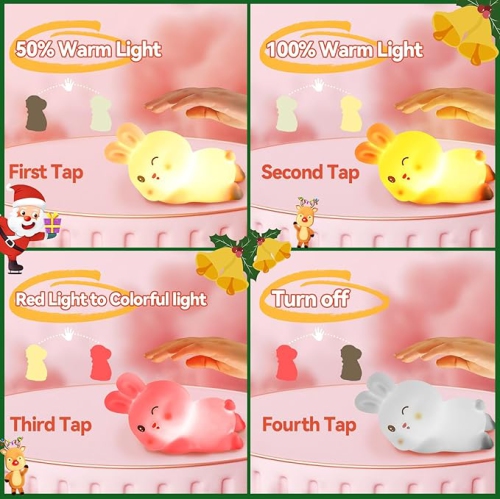 Veilleuse lapin pour fille, veilleuse à piles pour enfant, jolis objets pour décoration de chambre d'enfant, lampe portative rechargeable LED de 7