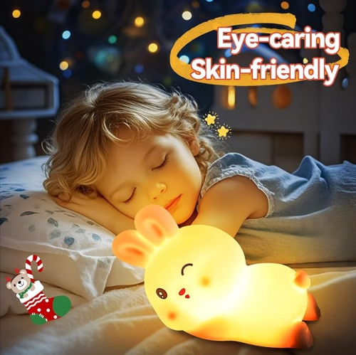 Veilleuse lapin pour fille, veilleuse à piles pour enfant, jolis objets pour décoration de chambre d'enfant, lampe portative rechargeable LED de 7
