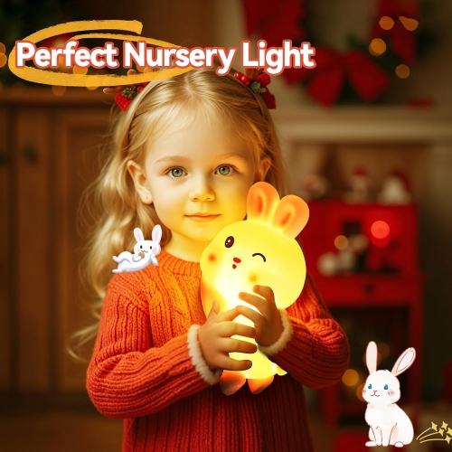 Veilleuse lapin pour fille, veilleuse à piles pour enfant, jolis objets pour décoration de chambre d'enfant, lampe portative rechargeable LED de 7