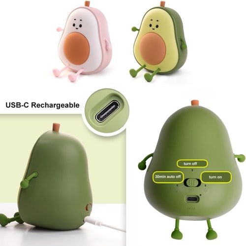 Veilleuse avocat, lampe de nuit fruit pour chambre d'enfant, lampes rechargeables USB à 3 niveaux de luminosité, veilleuse temporisée pour chambre de
