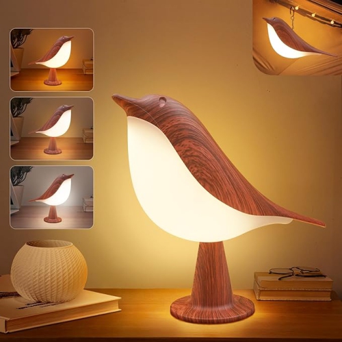YOULIGHTS  2 In 1 Small Desk Lamp, Bird Cordless Table Lamp \w 3 Color Temperature Dimmer And Touch Sensor - Rechargeable Battery Night Light(Mahogany)
