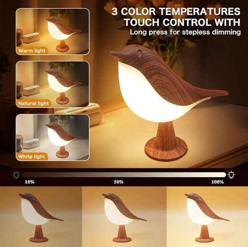 Petite lampe de bureau 2 en 1, lampe de table sans fil Bird avec gradateur de température de couleur 3 et capteur tactile - Veilleuse à pile