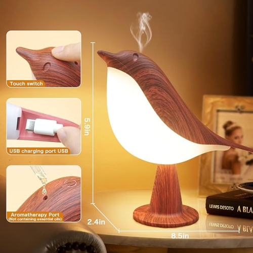 Petite lampe de bureau 2 en 1, lampe de table sans fil Bird avec gradateur de température de couleur 3 et capteur tactile - Veilleuse à pile