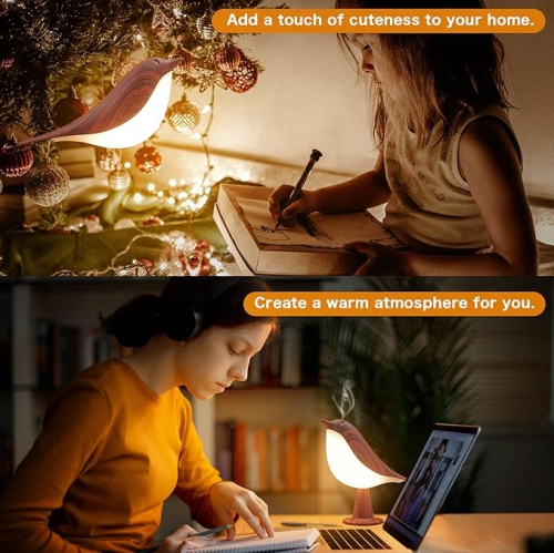 Petite lampe de bureau 2 en 1, lampe de table sans fil Bird avec gradateur de température de couleur 3 et capteur tactile - Veilleuse à pile