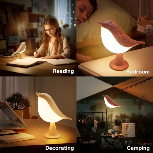 Petite lampe de bureau 2 en 1, lampe de table sans fil Bird avec gradateur de température de couleur 3 et capteur tactile - Veilleuse à pile