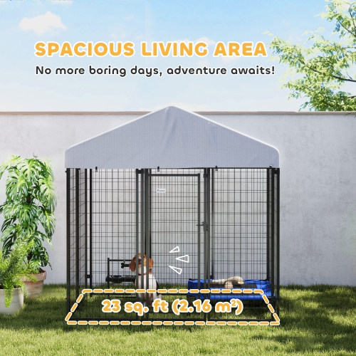 PawHut 6' x 4' x 6' Dog Run Outdoor, Large Outdoor Dog Kennel Welded Wire Steel Fence with UV-Resistant & Waterproof Cover, Secure Lock, Silver