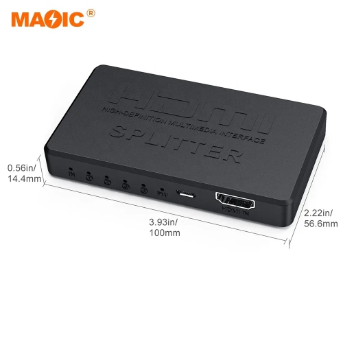 HDMI Splitter 1 in 4 Out, 4K HDMI Splitter Support Duplicate/Mirror 1 Source Screen to 4 HDMI Display Devices(Not Extend), 4 Port HDMI Splitter for