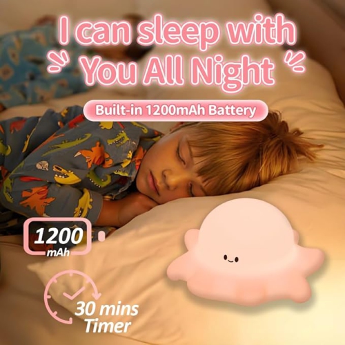 Veilleuse en silicone de Baby Octopus, veilleuse en silicone de fantaisie et intéressante, lampe de chevet rechargeable réglable