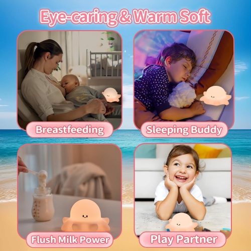 Veilleuse en silicone de Baby Octopus, veilleuse en silicone de fantaisie et intéressante, lampe de chevet rechargeable réglable